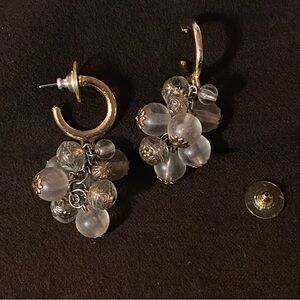 Vtg Cluster of Gold and Clear Beaded Drop Earrings from Gold Tone Hoops